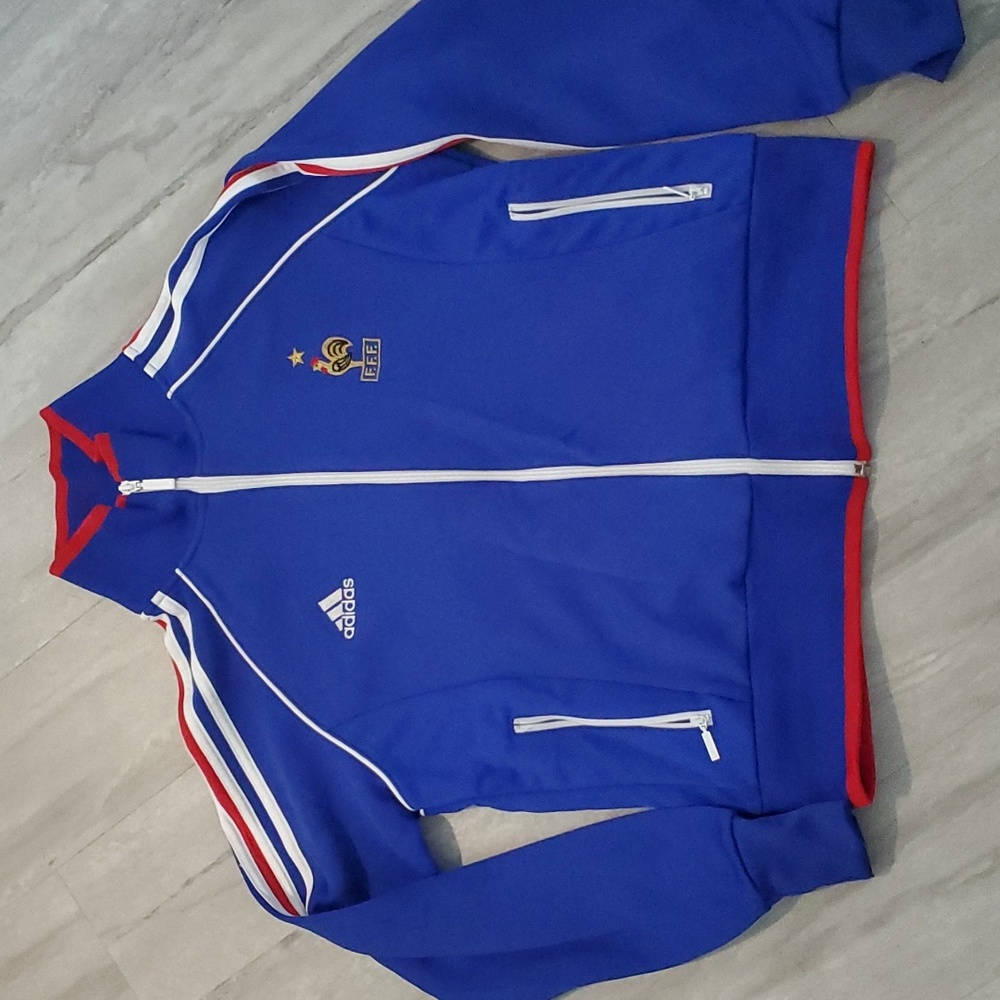 ADIDAS French Football Federation FRANCE high collar Zippered track jacket sizeL